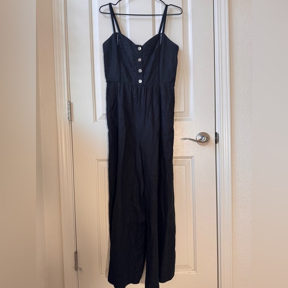 NWOT Madewell Sleeveless Wide-leg Jumpsuit in 100% Linen Front button Black Sz 2 - Picture 12 of 16